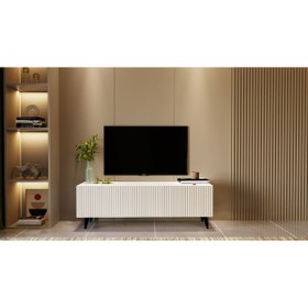 Resim mmluxuryhome Modern Çizgi Kapaklı MDF TV Sehpası 120x45x30 