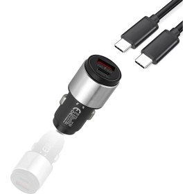 Resim Giyitec Metal Hızlı Araç Şarj Cihazı 45W Type-C + USB Port Aynı Anda2 Cihaz Şarj Edilebilir Kablolu Set 