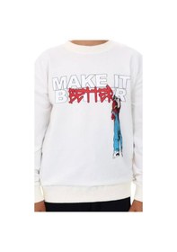 Resim Ekkokids Erkek Çocuk Make It Better Yazılı Sweatshirt-13415-beyaz Beyaz 