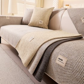 Resim 1 adet Faux Linen Kumaş Etiketi, Avrupa ve Amerikan Tarzında Popüler Tek Renkli Faux Linen Koltuk Yastığı, BÖLÜMLÜ Koltuk Kılıfları için WARM İngilizce Etiket Sürümü, Tüm Mevsimler için Uygundur. 