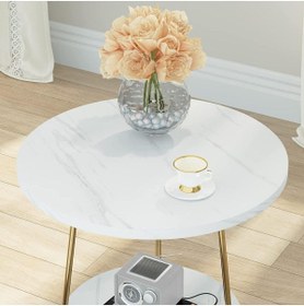 Resim AssuCasa Malibu Gold Metal Ahsap Raflı Yan Sehpa 