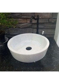 Resim Beyaz Mermer Silindir Çanak Lavabo 