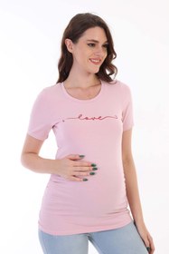 Resim MEGHAN L.A Pembe Hamile Pamuklu Esnek Kumaş T-shirt 