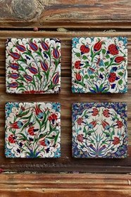 Resim Oscar Stone Decor Baskılı Doğaltaş Bardak Altlığı 4'Lü Set Desen Tile 4Dsn-046 