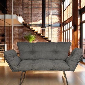 Resim Hmplast Mekanizmalı Yataklı Ikili Kanepe | Kolları Açılabilen Katlanır ve Fonksiyonel Çekyat | Modern Tasarım - Füme 