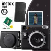 Resim Instax SQ40 Siyah Fotoğraf Makinesi20'li Kare Film Deri Kılıf ve Siyah Albüm 