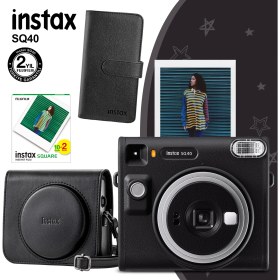 Resim Instax SQ40 Siyah Fotoğraf Makinesi20'li Kare Film Deri Kılıf ve Siyah Albüm 