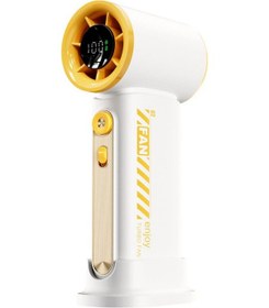 Resim Dijital Ekranlı El Tipi Vantilatör Usb Şarj Edilebilir Yüksek Hızlı Sarı, 