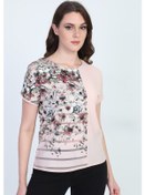 Resim Ella Camelia Kadın Blok Desenli Transparan Detaylı Bluz 19E051 Pu Pudra 