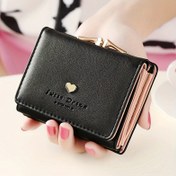 Resim Kadın Kalp Dekorlu Kısa Cüzdan, Düz Renkli Bozuk Para Cüzdanı, Rahat Üç Katlı Kredi Kartı Kılıfı 