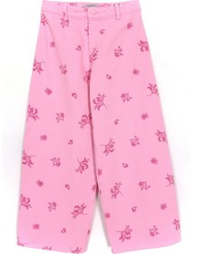 Resim Dobakids Desenli Bol Paça Kız Çocuk Denim Pantolon Pembe 1964 Pembe 