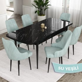 Resim Canisa Concept Ram Serisi 80x132 Açılabilir Mutfak Masası Takımı Barok Desen Masa 6 Cappucino Sandalye 