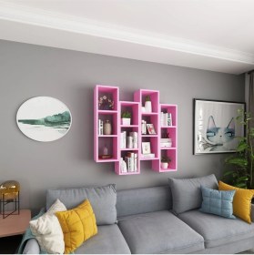 Resim Kitaplık Mobilya Duvar Rafı Salon 4 Lü Takım Pembe Pembe 