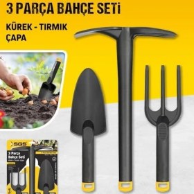 Resim Mena Rise Sert Plastik Üçlü Bahçe Seti, Hobi Kürek - Çapa - Tırmık Bahçıvan Seti, Yüksek Basınca Dayanıklı Gövde, Paslanma Derdi Yok 
