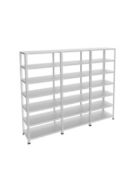 Resim 7 Katlı 3'lü Bitişik Galvaniz Çelik Raf - Depo, Arşiv, Kiler, Dosya, Market Rafı 31x75x200 Cm 