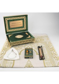 Resim Kuran + Seccade + Tesbih + Takke + Esans + Misvak Hediye Seti Orta Boy, Raşel Cilt, Yeşil 