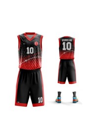 Resim Basketbol Forması Kırmızı & Siyah Model B2402 - Kişiye Özel İsim Ve Numara Yazılabilir Dijital Baskı Kırmızı 