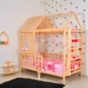 Resim MiniWood Montessori Yatak Çocuk Yatak Raf Doğal 90X190 Karyola 