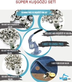 Resim Klinkshop Tulumba Pres Kuşgözü Makinesi, 5 Adet Kuşgözü Aparatları (kalıpları) ve 400 adet Sac Kuşgözü Tam Set 