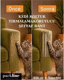 Resim Packline Marketing Packline Kedi Koltuk Tırmalama Koruyucu Şeffaf Yapışkanlı Mobilya Tırmalama Önleyici Bandı 60cm x 5m 