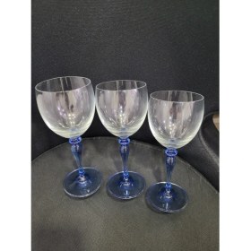 Resim Es Dekor Mavi Ayaklı Kristal Şarap Kadehi 3’lü Set – 18 cm El Üfleme Cam, Sofistike Masa Şıklığı 