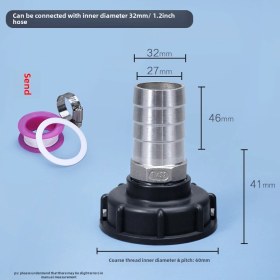 Resim Yuntech01 304 Paslanmaz Çelik Ibc Tank Valfi: 60mm Kalın Vida'dan 1.2" Şeffaf Hortuma Dönüştürücü Bağlantı Parçası 