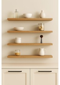 Resim Safir Meşe Mdf Uçan Duvar Rafı Gizli Bağlantı Kitaplık 50 CM 4'lü 