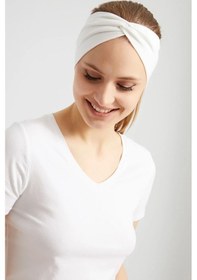 Resim Butik Çapraz Bağlamalı Kadın Bandana Saç Bandı, Kaymaz Yumuşak Esnek%100 Pamuklu Penye - Tek Ebat / Düz Beyaz Düz Beyaz 