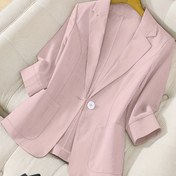Resim Kadınlar İçin Şık Lavanta Üç Çeyrek Kollu Blazer - Makinede Yıkanabilir H-Silüet Ofis Ceketi, Hafif İlkbahar/Yaz Tek Düğmeli Profesyonel Giyim (YY100367), Yaz Gardırop, Yapılı Kesim, Dayanıklı İnşaat, Şık Dış Giyim, Çalışan Kadınlar 