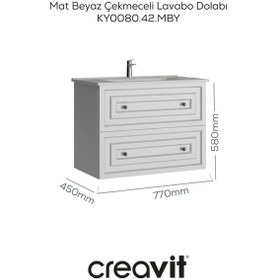 Resim Creavit Kayra Lavabo Dolabı Çekmeceli 80cm Mat Beyaz Mat Beyaz 
