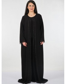 Resim Rozeşah Yuvarlak Yaka Büyük Beden Uzun Kollu Siyah Kadın Elbise 2 001 