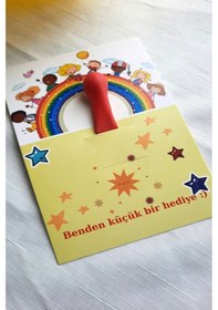 Resim Balonlu Gökkuşağı Hediye Kartı 10 Adet -kuşe Kartlı Okul Hediye 