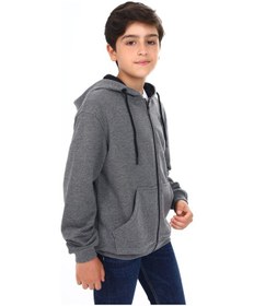 Resim Toontoy Kids Toontoy Erkek Çocuk Kapüşonlu Fermuarlı Cepli Düşük Omuz Baskılı Örme Hırka - 3 İplik Şardonsuz Antrasit 