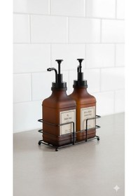 Resim Morponi Metal Stantlı 2'li Soft Cam Sabunluk Ve Deterjanlık 300 Ml Amber Amber 