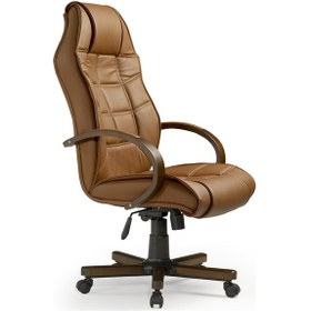 Resim Konfor Cila Bilgisayar - Ofis - Müdür - Büro - Makam Çalışma Koltuğu Taba Renk Ahşap Ayaklı Taba Kahve 