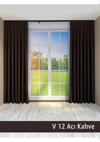 Resim Donatti Acı Kahverengi Düz Keten Fon Perde 1/3 Pile Tek Kanat Acı Kahverengi 