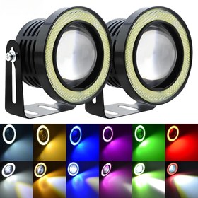 Resim Evrensel Otomobil Projektör COB LED Sürüş Işığı, 89mm Ortam Lambaları ve 2X COB Angel Eyes ile, Bataryasız 