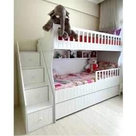 Resim Reyyan Beyaz Oymalı Çocuk Ranzası 