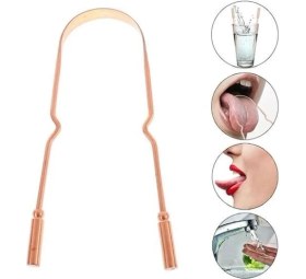 Resim Bakır Oil Pulling Yağ Çekme Dil Plak Temizleme Aleti Dil Fırçası Sıyırıcı Dil Kaşığı 