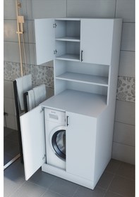 Resim Makbulce Leylak Kapaklı Çamaşır Makinesi Dolabı Ve Çok Amaçlı Dolap Beyaz 