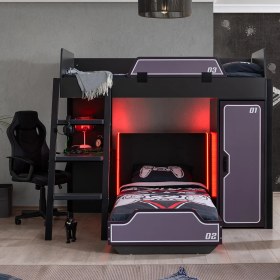 Resim Setay Oyuncu Odası, Gamer Ranza Ledli Karyola Masa Dolap + 2 Adet Comfort Yatak 