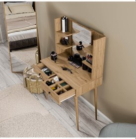 Resim 2202 Lucky Aynalı Ahşap Ayaklı 2 Çekmeceli 80 Cm Makyaj Masası 