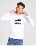 Resim Araba Kartal Baskılı Unisex Çocuk Kapüşonlu Beyaz Sweatshirt 