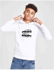 Resim Araba Kartal Baskılı Unisex Çocuk Kapüşonlu Beyaz Sweatshirt 
