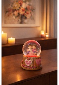 Resim Sevgiliye Özel Oturan Sevgililer Aşıklar Figürlü 9 Cm Işıklı Kar Küresi Dekoratif Hediye Pembe Çok Renkli 