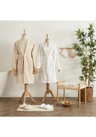 Resim Karacahome Glory Lurex Gold Bej 9 Parça Aile Banyo Seti Bej 