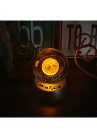Resim Kişiye Özel Satürnlü Kız Işıklı 6 Cm Çapında Cam Kristal Küre 