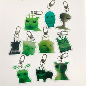 Resim 2D Düz, 2D Düz ZEP ZEP ZAP ZAP Uzaylı Kedi Yeşil Kedi Eğlenceli Anahtarlıklar Arkadaşa Hediye Sevimli hediye 