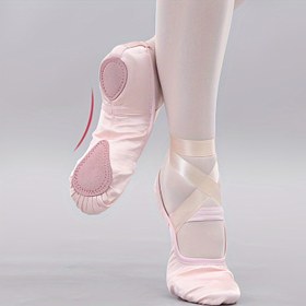 Resim TIEJIAN Kızlar için Yumuşak Tabanlı Bale Dans Ayakkabıları, Çapraz Kayışlar & Elastik Bant - Pembe Üst, Deri Taban, Kumaş Astar, Antrenman & Performans için Esnek & Rahat Tasarım, Bale Ayakkabıları 