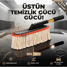 Resim caralp Teleskopik Saplı Cilalı Araba Temizleme Püskülü Oto Toz Alma Fırçası Detay Mopu Mikrofiber Çizmez 